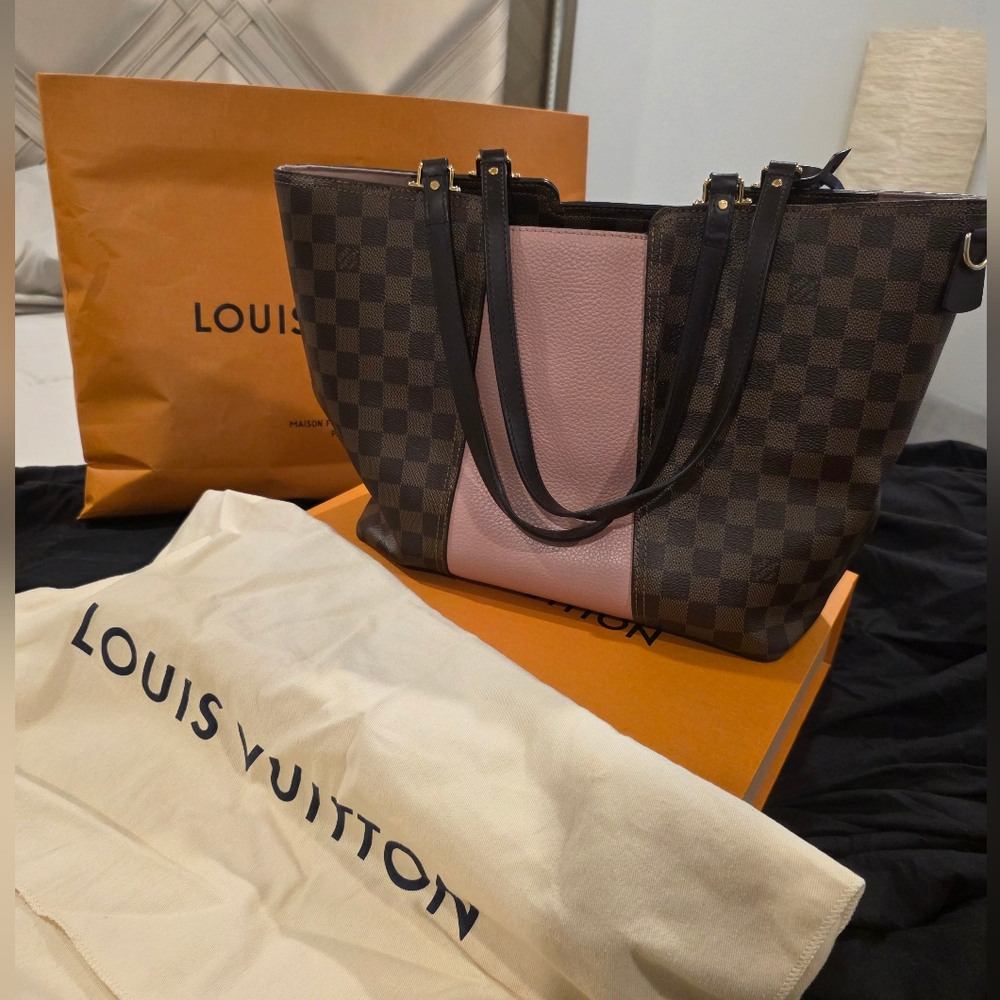 Louis Vuitton Damier Ebene Pink Accent Tote Bag